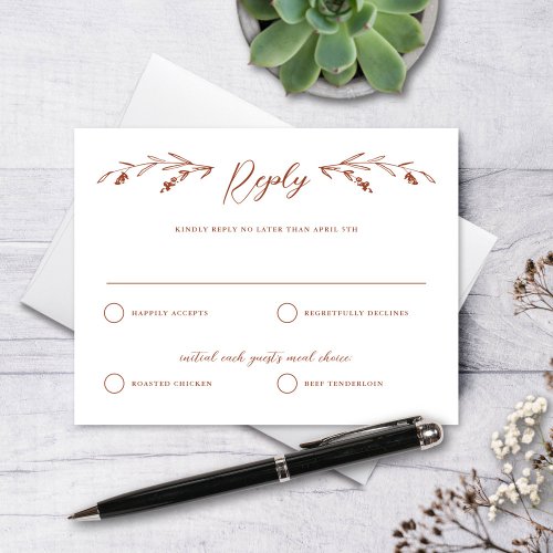 Rustic Terracotta Wildflower Wedding Reply Card