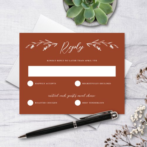 Rustic Terracotta Wildflower Wedding RSVP Card