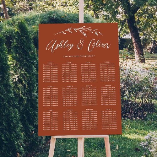 Rustic Terracotta Wildflower Wedding Seating Chart Foam Board