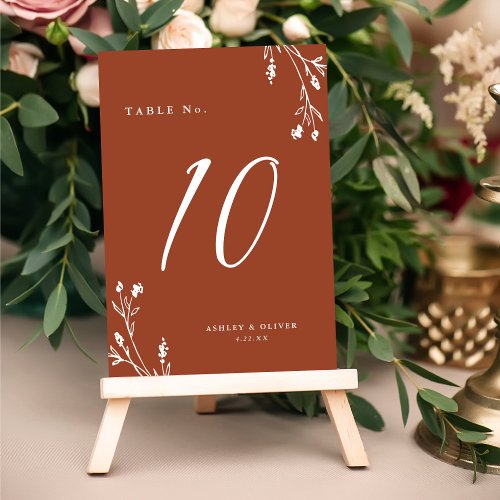 Rustic Terracotta Wildflowers Boho Wedding Table Number