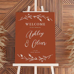 Rustic Terracotta Wildflowers Wedding Welcome Sign