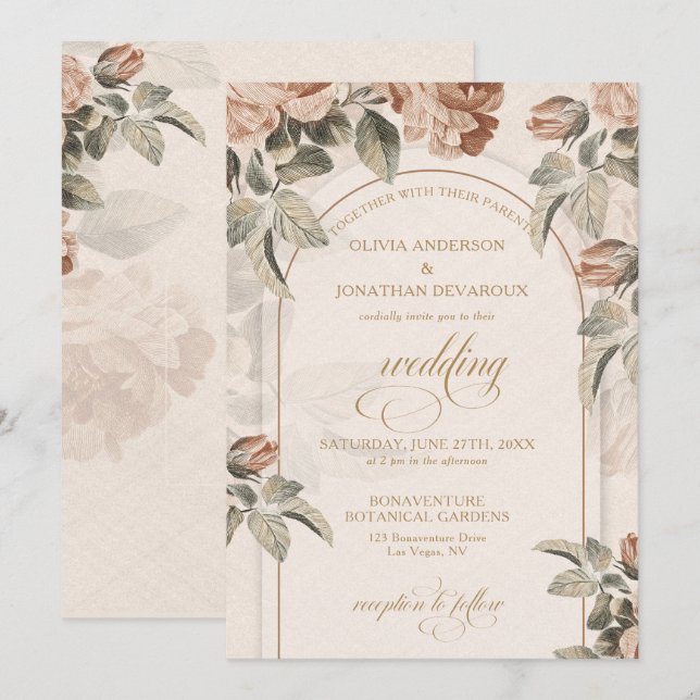 Rustic Terracottac Greenery Floral Arch Wedding  | Invitation (Front/Back)