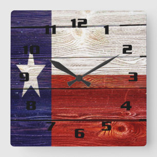 Rustic Texas Flag on wood texture printed Square Wall Clock