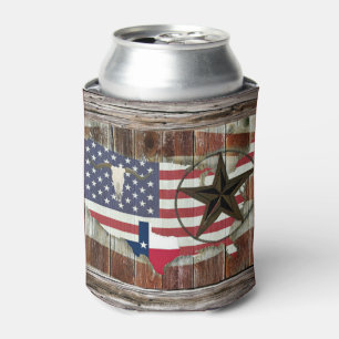 Rustic Texas Lone Star Texas Long Horn Can Cooler