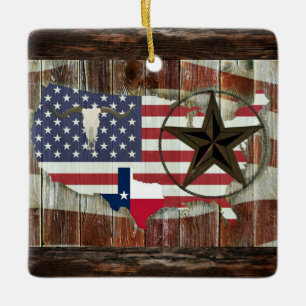 Rustic Texas Lone Star Texas Long Horn Ceramic Orn Ceramic Ornament