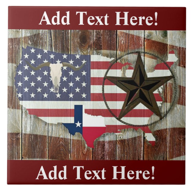 Rustic Texas Lone Star Texas Long Horn Ceramic Til Tile (Front)