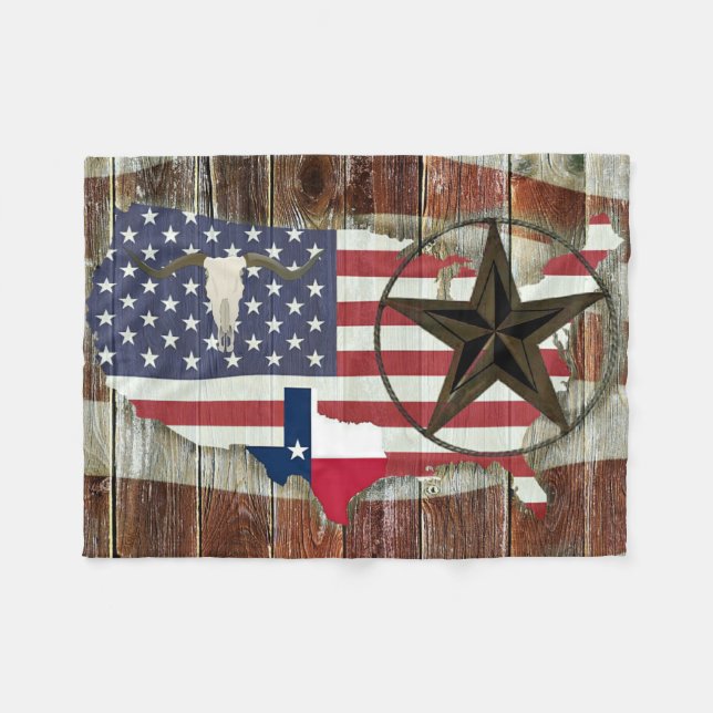 Rustic Texas Lone Star Texas Long Horn Fleece Blanket (Front (Horizontal))