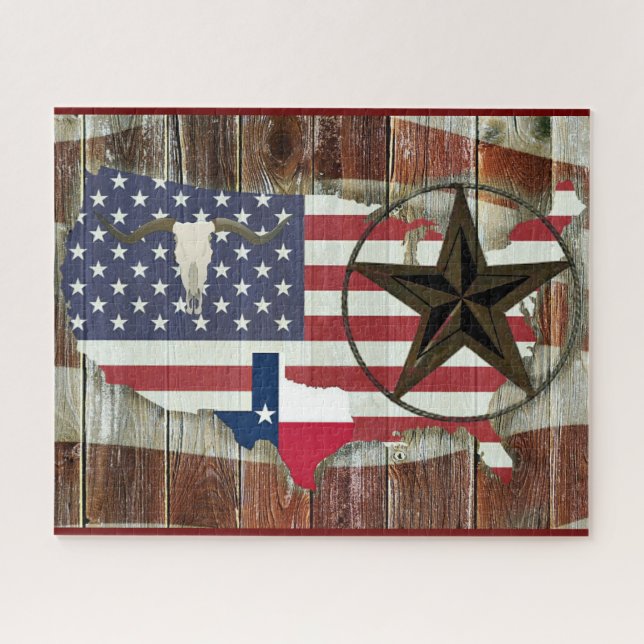 Rustic Texas Lone Star Texas Long Horn Jigsaw Puzzle (Horizontal)