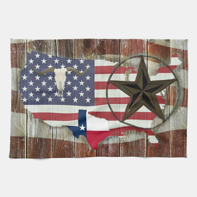 Rustic Texas Lone Star Texas Long Horn Kitchen Towel (Horizontal)