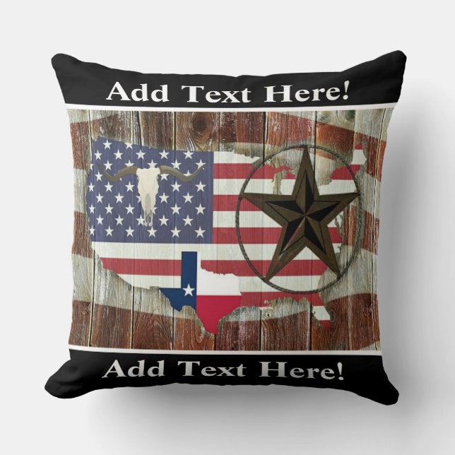 Rustic Texas Lone Star Texas Long Horn Throw Pillo Pillow (Front)