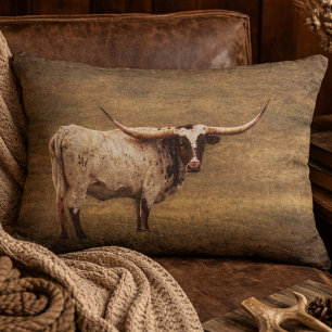 Rustic Texas Longhorn Cow  Accent Pillow