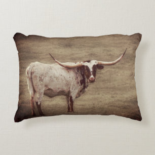 Rustic Texas Longhorn Cow Accent Pillow