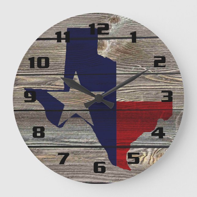 Rustic Texas on Authentic looking wood Large Clock (Front)