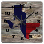 Rustic Texas on Authentic looking wood Square Wall Clock