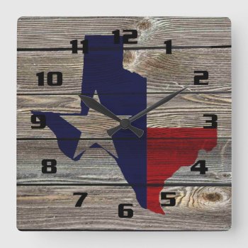 Rustic Texas On Authentic Looking Wood Square Wall Clock by FUNNSTUFF4U at Zazzle