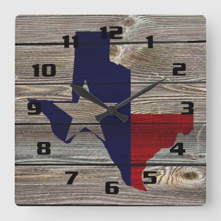 Rustic Texas On Authentic Looking Wood Square Wall Clock