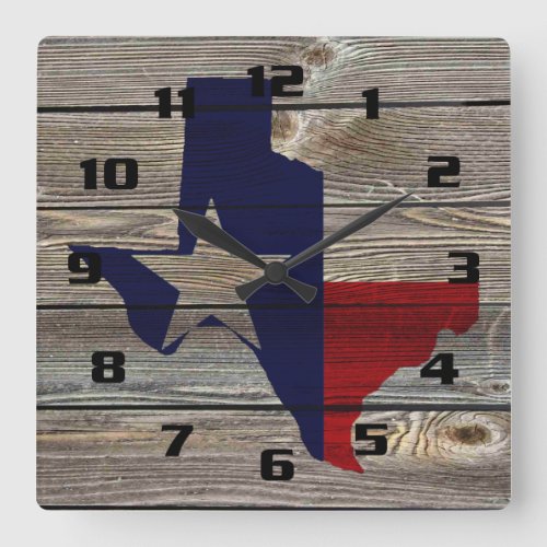 Rustic Texas on Authentic looking wood Square Wall Clock