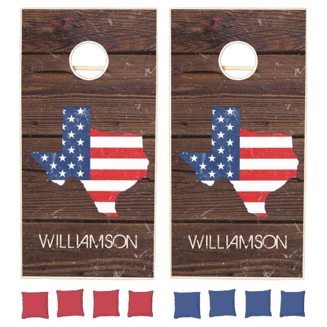 Rustic Texas Red White Blue Flag Distressed Dark Cornhole Set (Set)