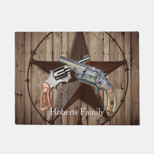 rustic texas star cowboy pistols western country doormat