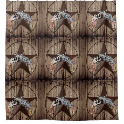 rustic texas star cowboy pistols western country shower curtain