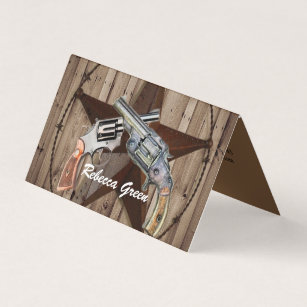 rustic texas star cowboy western country pistols business card