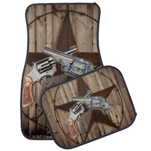 rustic texas star cowboy western country pistols car floor mat