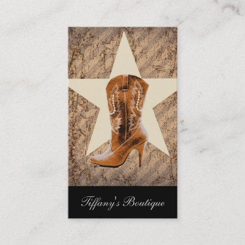 Rustic Texas Star Western Country Cowgirl Boot Business Card