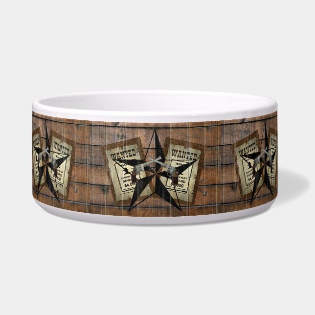 Rustic Texas Star Western Dual Pistols Wanted Sign Bowl (Front)
