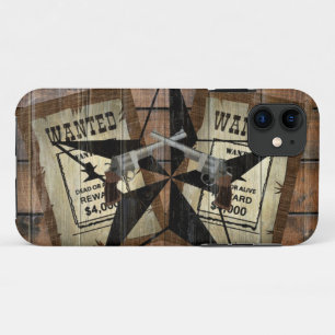 Rustic Texas Star Western Dual Pistols Wanted Sign iPhone 11 Case