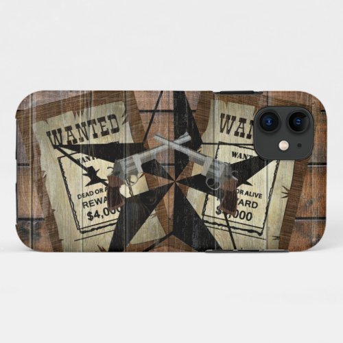 Rustic Texas Star Western Dual Pistols Wanted Sign iPhone 11 Case