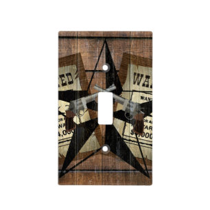 Rustic Texas Star Western Dual Pistols Wanted Sign Light Switch Cover