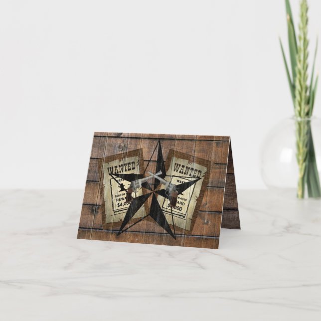 Rustic Texas Star Western Dual Pistols Wanted Sign Note Card (Front)