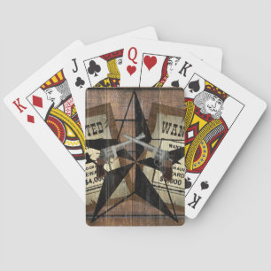 Rustic Texas Star Western Dual Pistols Wanted Sign Poker Cards