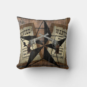 Rustic Texas Star Western Dual Pistols Wanted Sign Throw Pillow