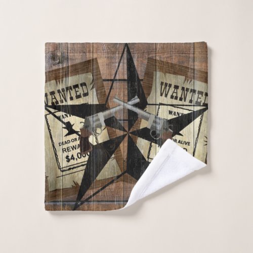 Rustic Texas Star Western Dual Pistols Wanted Sign Wash Cloth