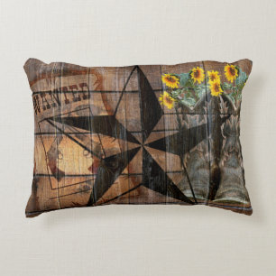 Rustic Texas Star Western Pistol Cowboy Boots Accent Pillow
