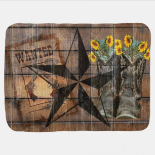 Rustic Texas Star Western Pistol Cowboy Boots Baby Blanket