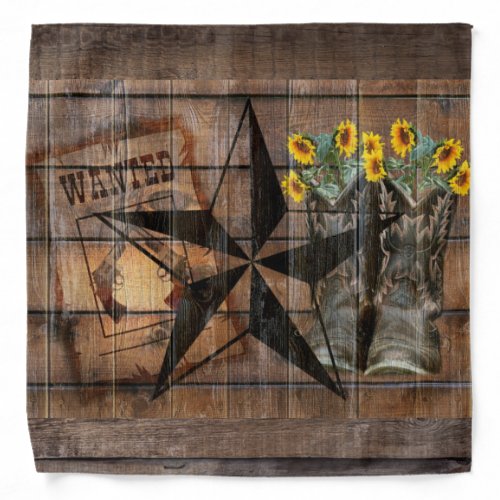 Rustic Texas Star Western Pistol Cowboy Boots Bandana