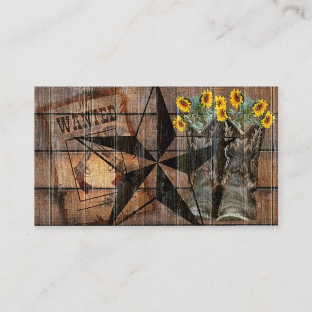 Rustic Texas Star Western Pistol Cowboy Boots Business Card (Front)