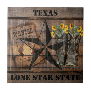 Rustic Texas Star Western Pistol Cowboy Boots Cera Ceramic Tile