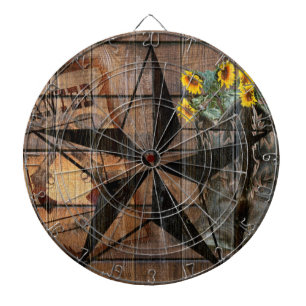 Rustic Texas Star Western Pistol Cowboy Boots Dart Board