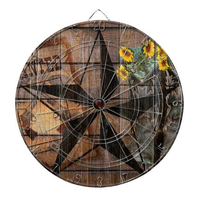 Rustic Texas Star Western Pistol Cowboy Boots Dart Board (Front)