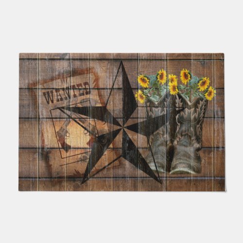 Rustic Texas Star Western Pistol Cowboy Boots Doormat