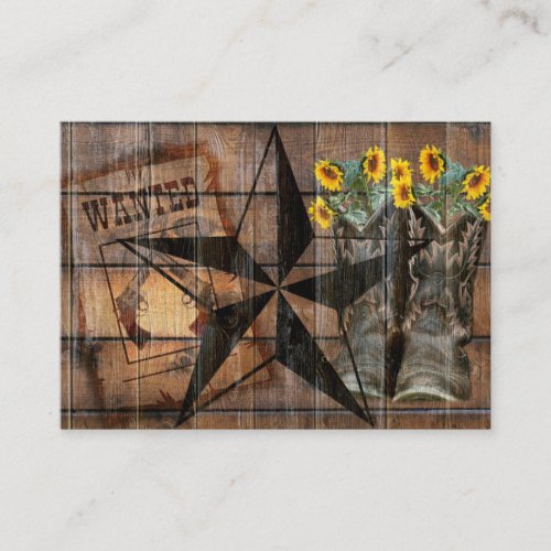 Rustic Texas Star Western Pistol Cowboy Boots Enclosure Card