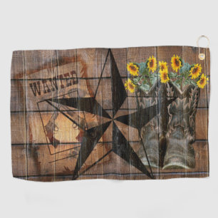 Rustic Texas Star Western Pistol Cowboy Boots Golf Towel