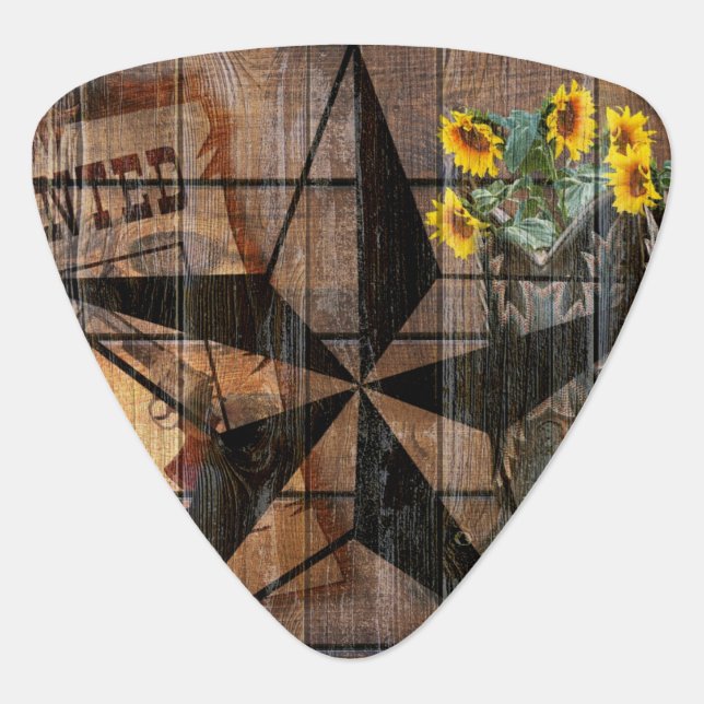 Rustic Texas Star Western Pistol Cowboy Boots Guitar Pick (Front)