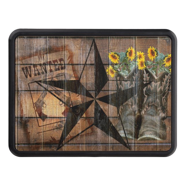 Rustic Texas Star Western Pistol Cowboy Boots Hitch Cover (Front)