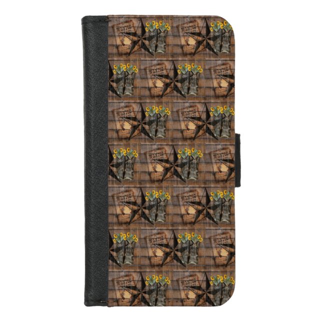 Rustic Texas Star Western Pistol Cowboy Boots iPhone Wallet Case (Front)