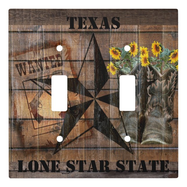 Rustic Texas Star Western Pistol Cowboy Boots Light Switch Cover (Front)