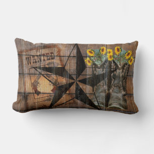 Rustic Texas Star Western Pistol Cowboy Boots Lumbar Pillow